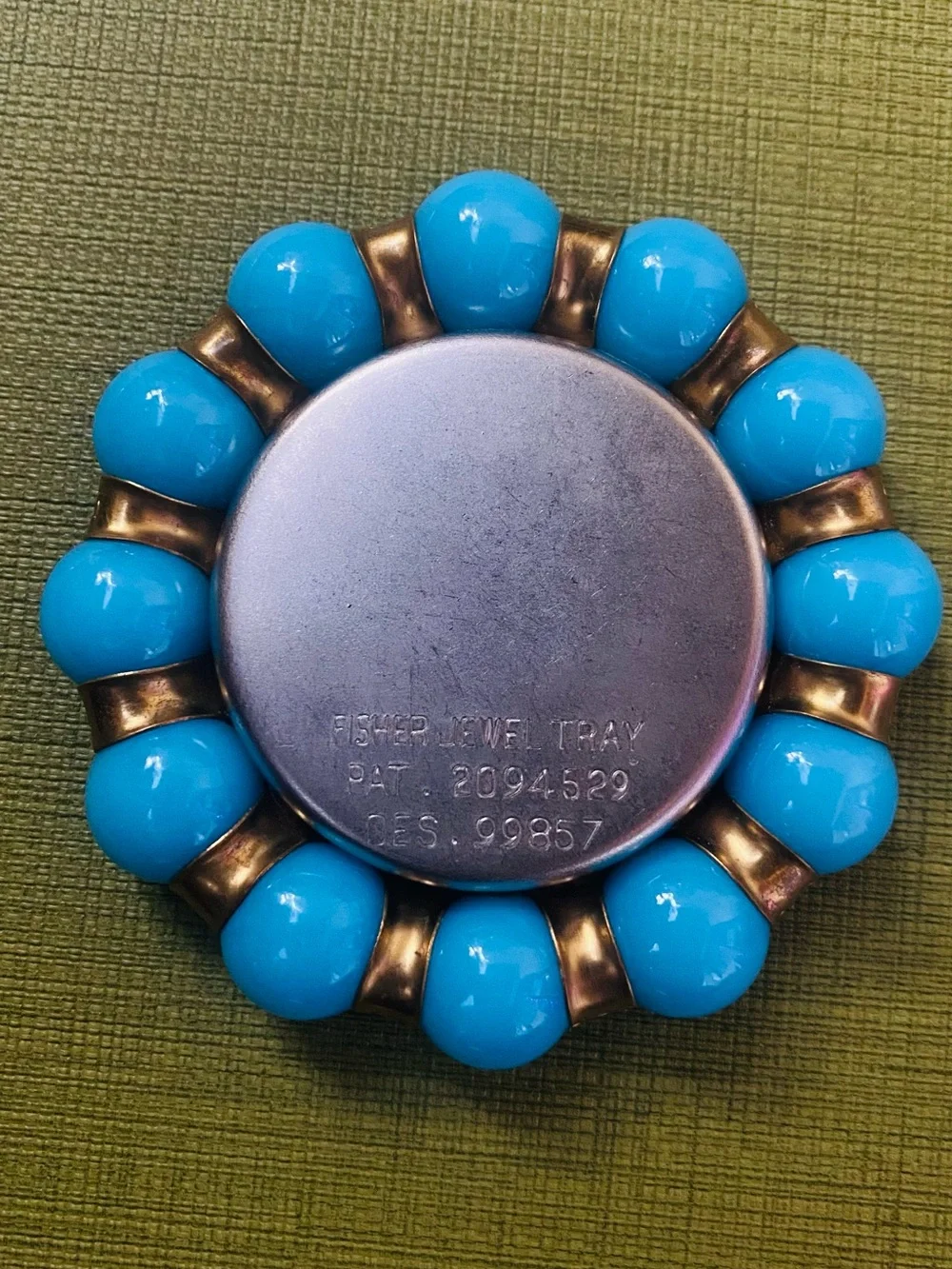 Vintage Fisher Jewelry Tray with Inlaid Turquoise Marbles
